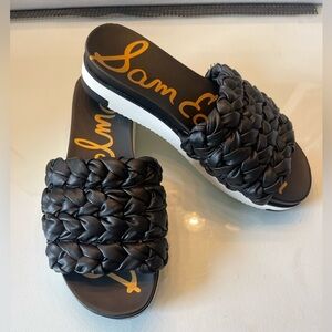 Sam Edelman Ainslie Black Nappa Braided Strap Slide Sandals